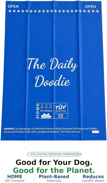Premium Dog Poop Bags, Home Compostable — TÜV Austria OK Compost HOME Certified, 25 Micron Extra Thick & Leak-Proof, 120 Unscented Bags (8 Rolls), Large 9x13 Inch
