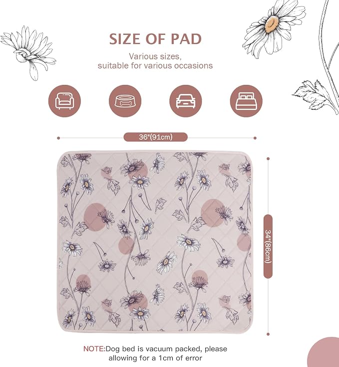 IEUUMLER Washable Pee Pads for Dogs, 2 Pack Non-Slip & Waterproof Pack Whelping Pad, Reusable Washable Puppy Potty Training Pad with Fast Absorbent for Playpen EU007 (Pink Daisy, 34"X36"-2pcs)