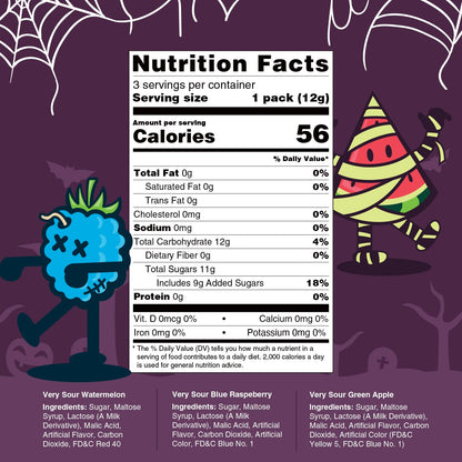 Sweet Dreams Popping Candy | Spooky Ghost Shaped Lollipop with Very Sour Dip Pouches, and Stickers | Display Pack, 12 Bags (3 pouches in each)- 36 Total Pouches