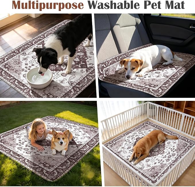 Washable Pee Pads for Dogs, 2 Pack Reusable Puppy Training Pads 24"x18" Super Absorbent Waterproof Dog Training Pads, Non-Slip Potty Pads, Whelping Pads Litter Mat Light Brown Medallion