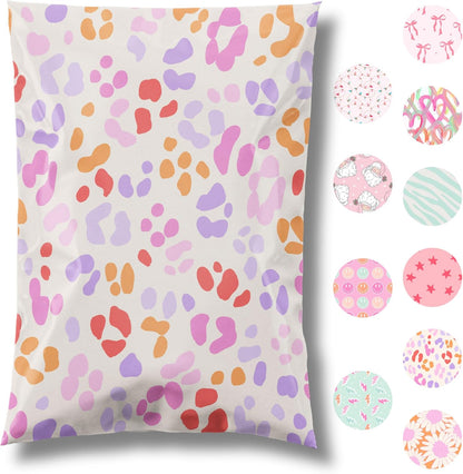 6x9 Designer Poly Mailer 100 Pack Heavy Duty Waterproof Self Seal Shipping Bags for Small Business Large Mailing Envelopes Bulk Tear Resistant Cute Packaging Preppy Leopard
