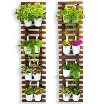 ShopLaLa Bundle - 4 Inch Metal Pots + 2 Wooden Plants Holders, Great Value Pack to Create Vertical Garden, Herb Planters, Green Wall, Vertical Planters