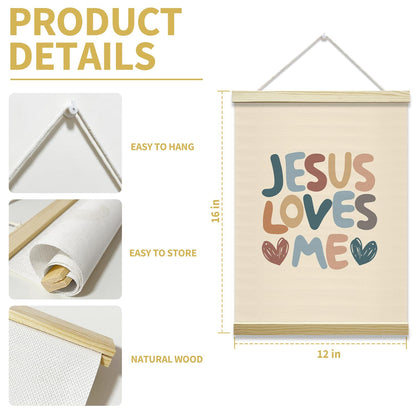 Jesus Loves Me Poster Hanger Frame, Inspirational Bible Verses Posters Canvas Wall Art for Nursery Playroom Home Bedroom Decor, 12x16 Inches -016