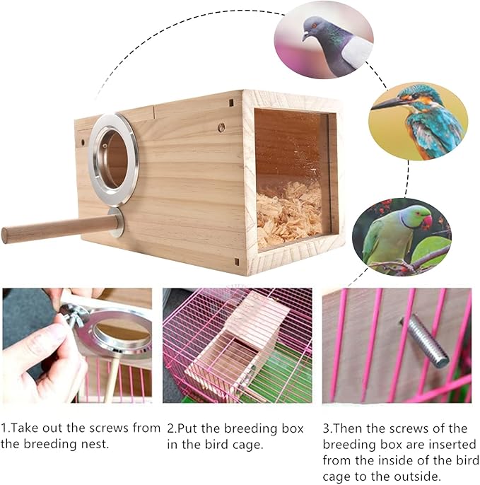 Bird Nesting Box Parakeet Parrot Breeding Nest Wooden Acrylic Transparent Bird House with Small Nest for Small Parrot Conure Lovebirds (Medium)