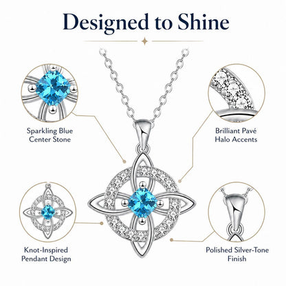 Zurlcdye Witches Knot Birthstone Necklace for Women Witch Knot Rotating Crystal Pendant Necklace Silver Plated Lucky Protection Jewelry Gift