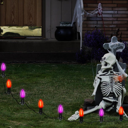 SUNSGNE Halloween Pathway Lights, 19.5Ft Halloween Stake Lights with 10 Count C9 LED Orange and Purple Bulbs for Lawn Yard Sidewalk Garden Decoration