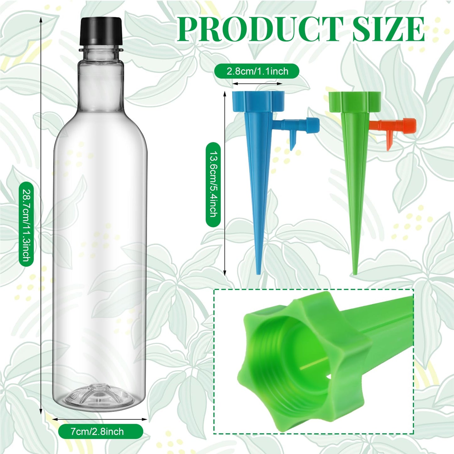 SiliFine 8 Set Plant Watering Devices with Self Watering Spikes and 26 oz Plastic Bottles Plant Waterer Devices with Adjustable Control Valve Switch Indoor Outdoor (Clear)