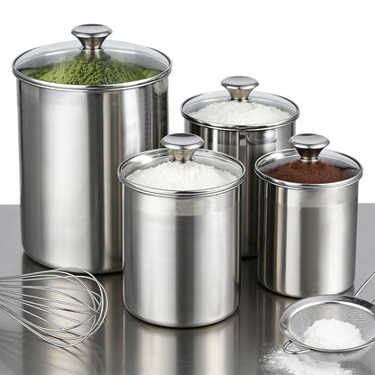 VTWTV Stainless Steel Food Canister Set 4-Piece, Airtight Kitchen Storage Containers with Lids, Metal Canisters for Flour Sugar Coffee & Pantry Organization, Rustproof & Durable Countertop Jar Set