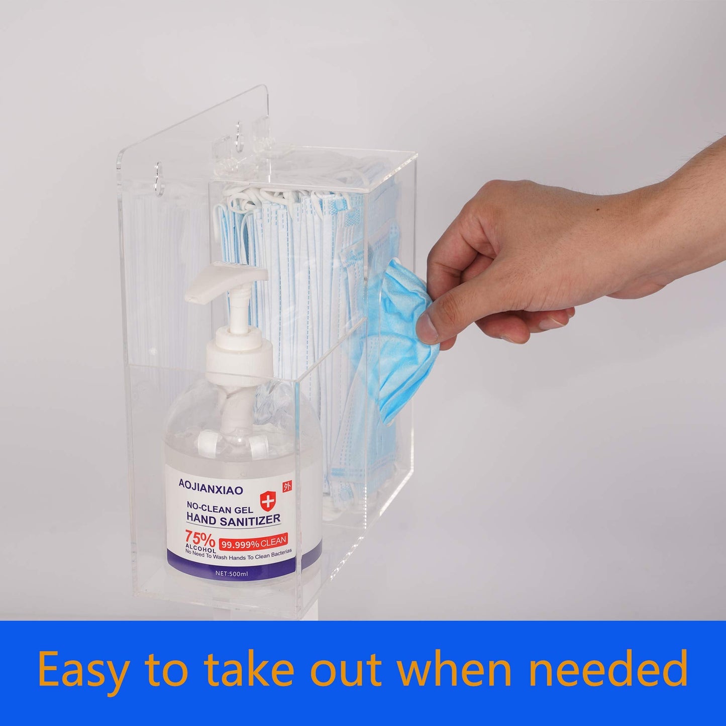 Aphbrada Acrylic Mask Dispenser & Hand Sanitizer Holder Stand Wall Mount or Countertop, Hygiene Station with 2 Compartment Clear Box Dispenser Holder for Face Masks, Gloves, Hairnets, Spray Bottle