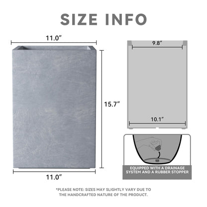Kante 15.7" H Tall Rectangular Concrete Planters, Outdoor Indoor Lightweight Plant Pots with Drainage Hole and Rubber Plug, Modern Style for Home Garden Patio, Slate Gray