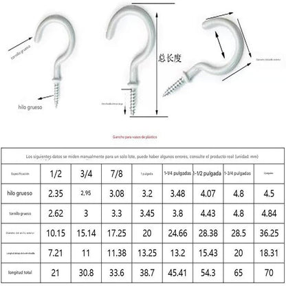 70 Pieces of 1 Piece White Ceiling Hook Kit, 6 Sizes Vinyl Coated Spiral Plant, Kitchen, Cup, Ceiling Hooks (1/2 inch, 5/8 inch, 3/4 inch, 7/8 inch, 1'', 1-1/4 inch)