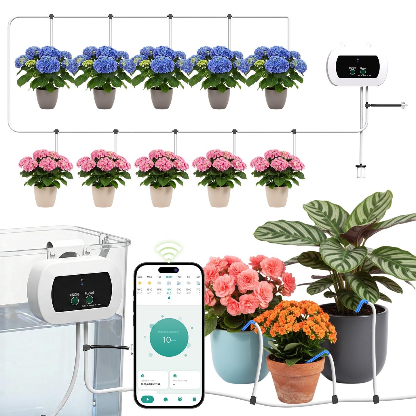 MQHUAYU Automatic Watering System for Potted Plants,[Wi-Fi & App Control] Smart Plant Watering Devices for Indoor Outdoor, Automatic Drip Irrigation System Device Kit-USB Charging,Water 10 Plants