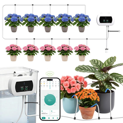MQHUAYU Automatic Watering System for Potted Plants,[Wi-Fi & App Control] Smart Plant Watering Devices for Indoor Outdoor, Automatic Drip Irrigation System Device Kit-USB Charging,Water 10 Plants