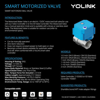 NSF Certified Pulse Meter + Shutoff Valve Kit, 3/4", FlowSmart Controller YS5006 Reads Meter Pulses, Real-Time Usage & Leak Detection, Auto Shutoff (D2D Offline), LoRa Long Range, Hub Included