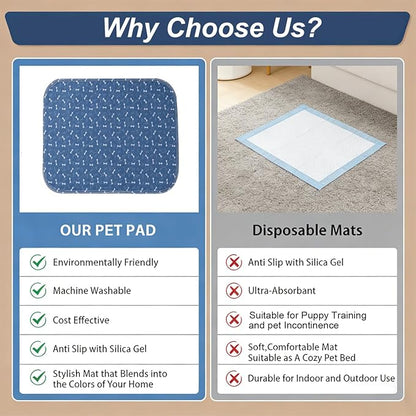 Puppy Pads with Pheromones, Washable Pee Pads for Dogs Potty Training, Reusable Dog Mat with Pet Hair Removal Gloves for Playpen, Crate, Whelping Box (Blue,L)