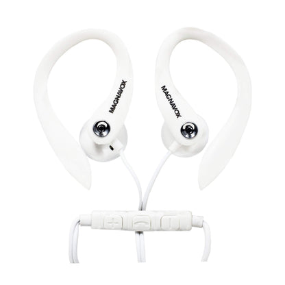 Magnavox MHP4854-WH Earhook Earbuds with Microphone - Available in Black & White - Durable Rubberized Cable