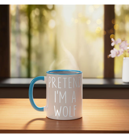 Pretend I'm A Wolf Costume Halloween Party Lazy Easy Ceramic Mug, Blue/White