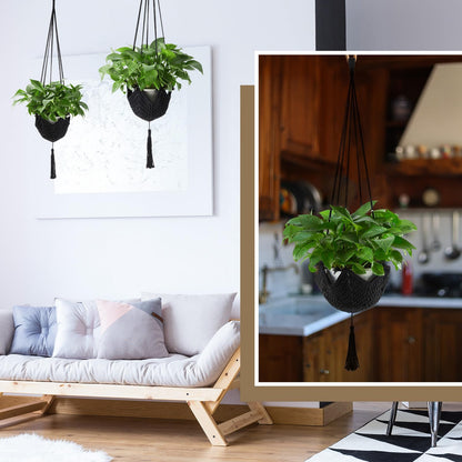 Shappy 3 Pack Boho Macrame Plant Hanger, Large Hanging Planter Plant Holder Pot Hanger Hanging Basket Wall Planters, Plants Lover Gift for Indoor Garden (Classic,Black)