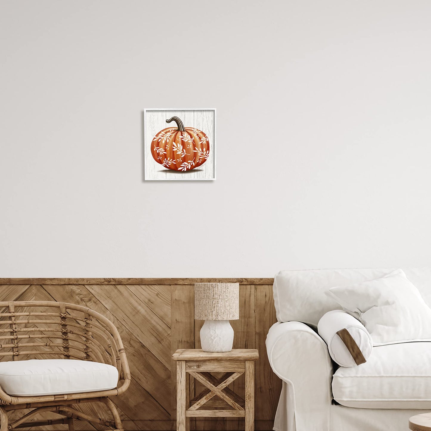 Stupell Industries 'Orange Fall Botanical Pumpkin', Framed Giclee Art, White, 12 x 12 Inches, Easy to Hang and Sturdy, Made in USA, by Elizabeth Tyndall