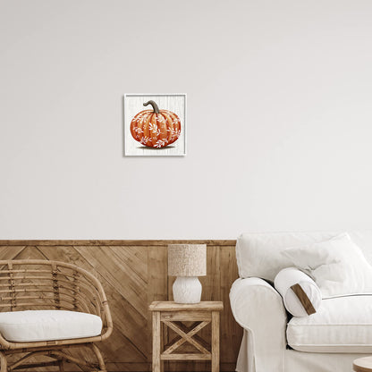 Stupell Industries 'Orange Fall Botanical Pumpkin', Framed Giclee Art, White, 12 x 12 Inches, Easy to Hang and Sturdy, Made in USA, by Elizabeth Tyndall