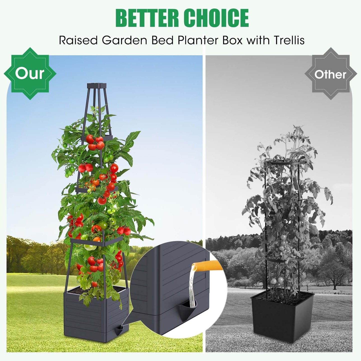 MQHUAYU 4 Pack Raised Garden Bed Planter Box with Trellis, 57" Self-Watering Tomato Cage Planters for Climbing Plants Vegetable Vine Flowers Outdoor & Indoor (57x9.8x9.8IN)