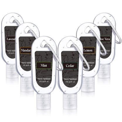 Sacubee 6 Pcs Mini Hand Sanitizer Travel Size with Carabiner Clip 2 Fl. oz Gel Mix Scent Pocket Hand Sanitizer with Keychain Bulk for Backpack Purse Gym Bag Office Outdoor Friend Coworker Travel Gifts