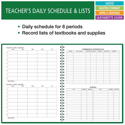 Elan Publishing Company Dated Teacher Lesson Plan 7 Period: Days Horizontally Across The Top Dated for 2026-2027 Academic Year (Green)