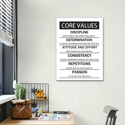 Motivational Poster Core Values Inspirational Canvas Wall Art Black and White Painting Artwork for Living Room Office Modern Home Decor Prints Pictures Wall Decor Framed Ready to Hang [18''W x 24''H]