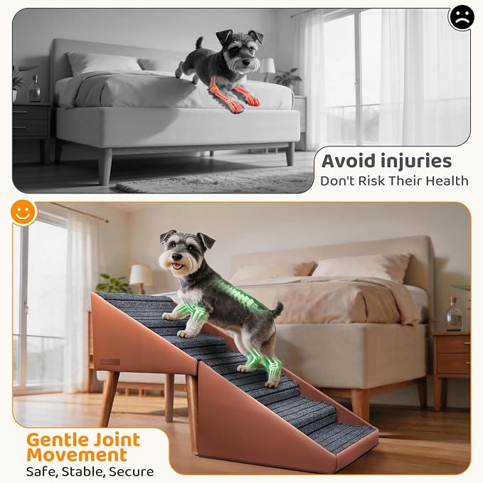 Dog Stairs & Ramp for High Bed and Couch, 22.8" 6-Step Foldable Split Ottoman Pet Steps, Non-Slip Joint Relief for Small/Medium/Large Dogs, Senior & Injured Pets, Converts to Bedside Footstool