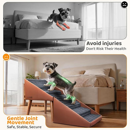 Dog Stairs & Ramp for High Bed and Couch, 22.8" 6-Step Foldable Split Ottoman Pet Steps, Non-Slip Joint Relief for Small/Medium/Large Dogs, Senior & Injured Pets, Converts to Bedside Footstool