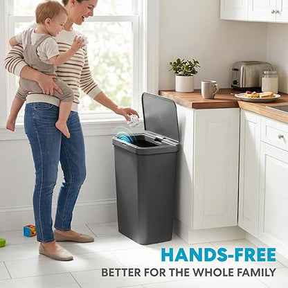 SIMPLI-Magic 13.2 Gallon / 50 Liter Rectangle Kitchen Sensor Trash Can, Touchless Automatic Kitchen Garbage Bin with Soft-Close Lid, Gray