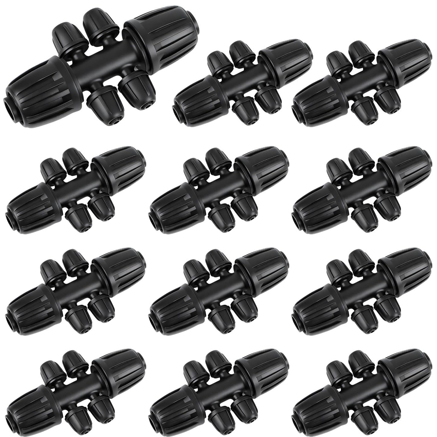 Copadri 12 Pcs 1/2 Inch To 1/4 Inch Irrigation Tubing Fittings, 1/2"(1/2" ID x 0.65" OD) To 1/4" Drip Barbed Tee Adapter 16mm Anti-Drop Locked Nut T Reducer To 1/4" Distribution Line Connector