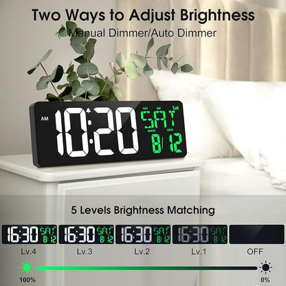 17 Inch Digital Wall Clock Large Display Bluetooth Sync Time, Auto-Dimming Large Digital Wall Clock with Remote, Date/Week/Temperature/DST, Plug-in Digital Clock for All Spaces Use, Gift