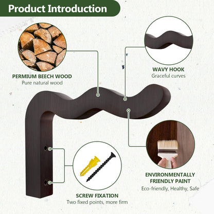 DSJIFGEW Wavy Plant Hanger Hooks – 2 Pack Rustic Wooden Wall Mounts for Indoor/Outdoor Use, Ideal for Hanging Baskets, Lanterns, and Bird Feeders – Decorative Brackets for Patio and Balcony