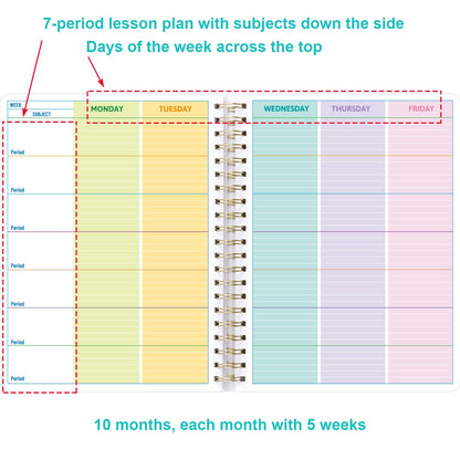 Ceiba Tree Undated Teacher Planner Lesson Planner and Record Book 8.5x11 inch Gradebook Attendance Book 10 Months 50 Weeks Lesson Plan 5 Sheet Teacher Planner Stickers