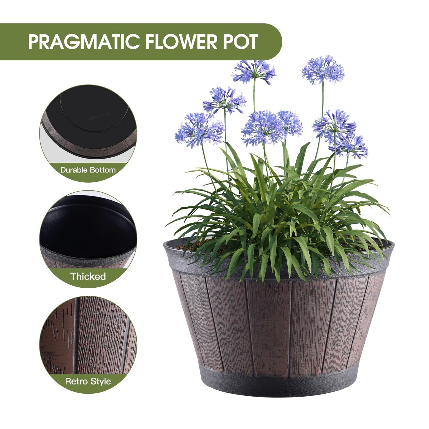 YI Barrel Planters Plant Pot Set of 6 Pack 6 Inch,Durable Plastic Flowerpot Mimics The Design of Wooden Whiskey Barrels,for Indoor & Outdoor Home Plants Essential for Home Gardening.