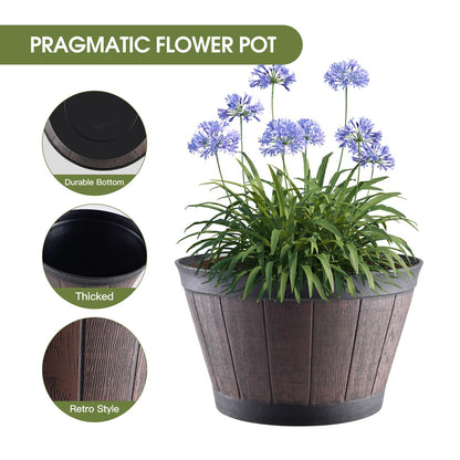 YI Barrel Planters Plant Pot Set of 6 Pack 6 Inch,Durable Plastic Flowerpot Mimics The Design of Wooden Whiskey Barrels,for Indoor & Outdoor Home Plants Essential for Home Gardening.