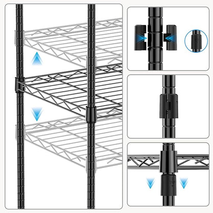 M MZG 1250 lbs 5 Tier Shelf Metal Storage Shelves Wire Rack Closet Organizers with Wheel for Garage Kitchen Bathroom Laundry Black 13.7" D x 23.6" W x 62.4" H