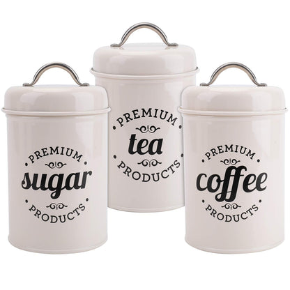 Hedume Set of 3 Airtight Kitchen Canister Decorations with Lids, Coffee, Tea, Sugar Metal Containers, Decorative Nesting Kitchen Canister Jars, Food Storage