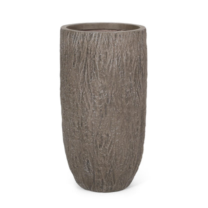 Christopher Knight Home Jorine Lightweight Concrete Planter, Cast Stone Plant Pot, Large Garden Urn, Patio Texture Finish Flower Pot for Balcony Backyard Poolside, No Assembly Needed, 27" H Brown