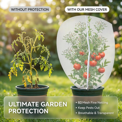 Gardtree 4PCS 2.2 x 3.2 FT Small Garden Plant Netting Covers with Double Zipper & Drawstring – Potted Plant Mesh Cover for Strawberries, Herbs & Flowers – Reusable Anti-Squirrel Barrier