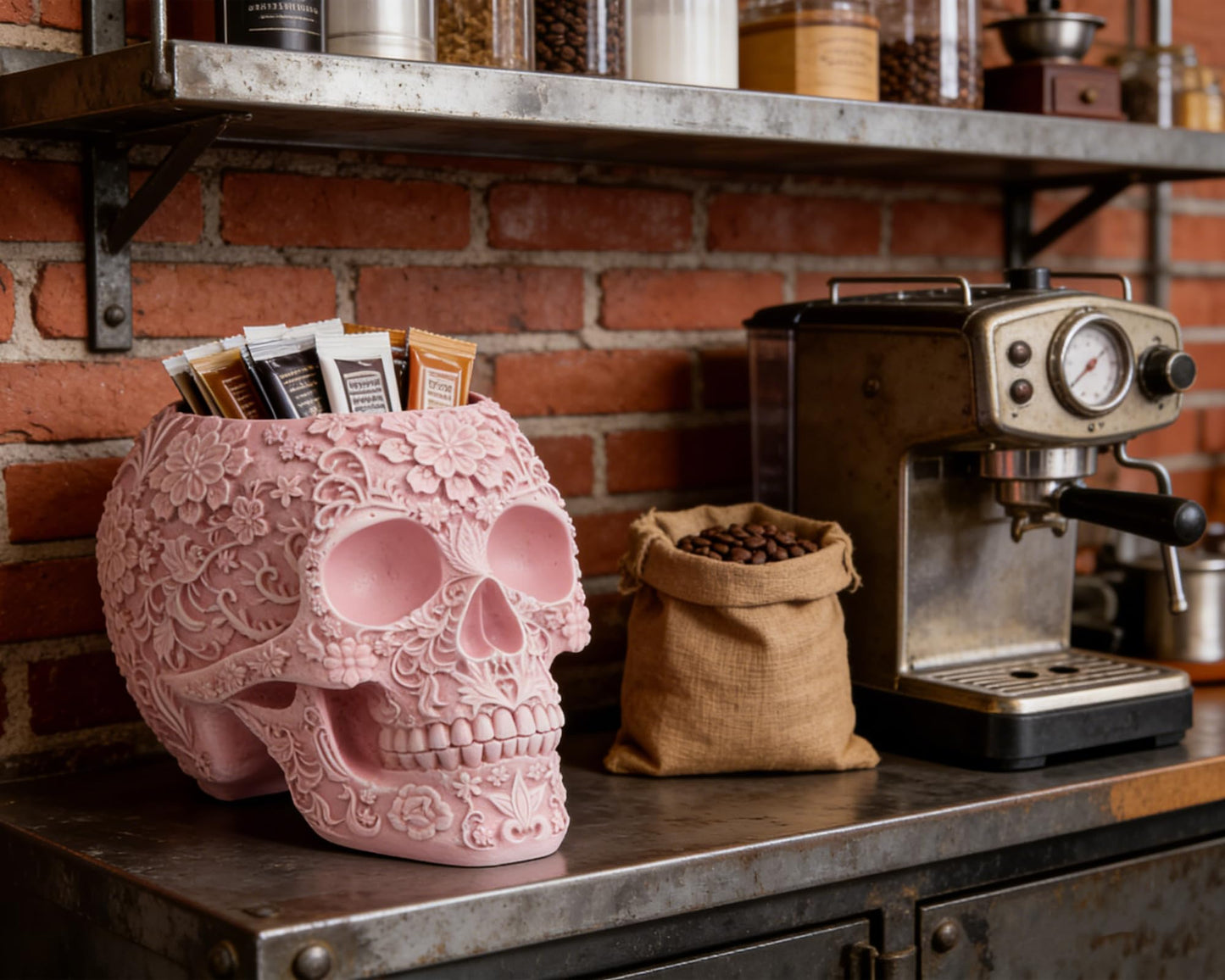 BOIHEGU Skull Bowl Decorative Skull Vase Makeup Brush Pen Holder Organizer Dresser Gothic Table Organizer Decoration, Pink Skull Pot Enthusiasts Gifts