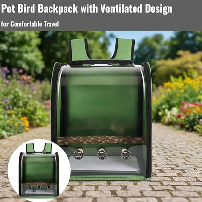 Pet Bird Backpack with Ventilated Acrylic Front and Perch for Travel