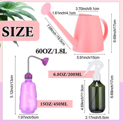 Reallnaive 1/2 Gallon Long Spout Watering Can Set for Indoor & Outdoor Plants – Includes Spray Bottle, Squeeze Bottle, Watering Globes & Soil Moisture Meter for Garden & House Plants(Pink)