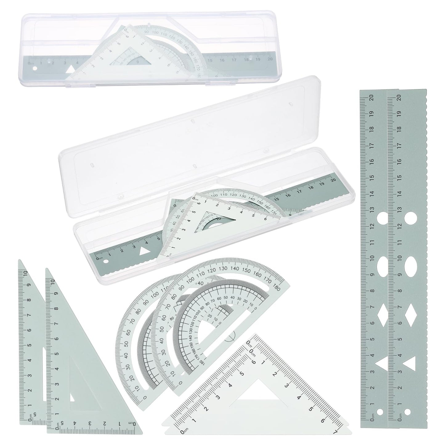 PATIKIL Geometry Set, 2 Pack 8 Inch Aluminum Ruler & 4 Triangles, Metal Protractor Ruler Math Drafting Measuring Tool for Home Office Math Drawing Engineering Art,Gradient Green