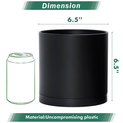 D'vine Dev 2 Pack 6.5 Inch Modern Plastic Plant Pots, Small Garden Planters for Plant with Drainage Holes and Saucers, Black Color, 74-Y-L-1