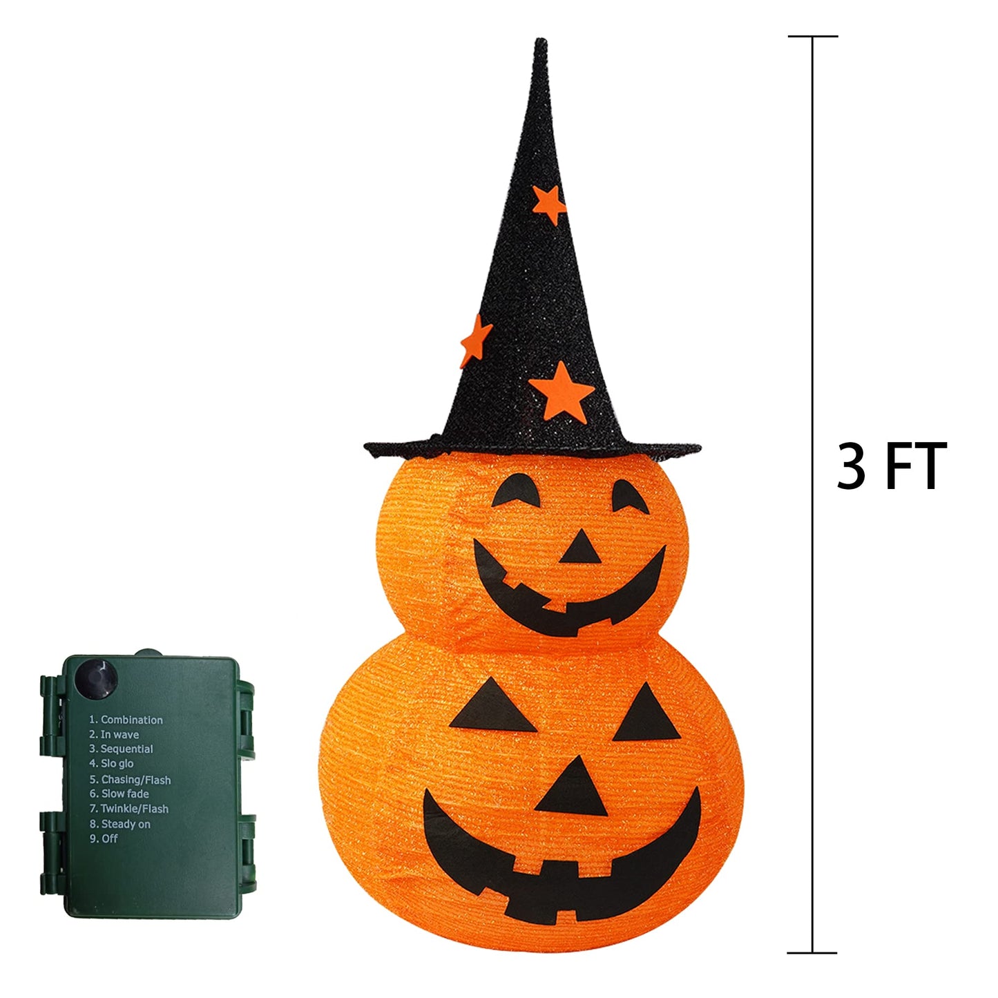 NEROSUN Halloween Decorations, 3 FT Pop Up Collapsible Pumpkin, Pre-Lit 50 LED Lighted Pupmkin Man with Star Hat, Jack o' Lantern with Metal Stand for Outdoor Indoor Garden Yard Home Party Decor