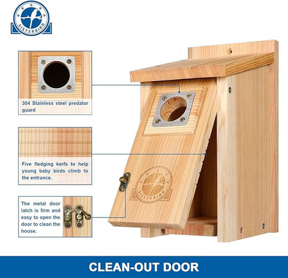 SISTERBIRD Bird Houses for Outside 1-1/2” Entrance Hole Cedar Birdhouses with Metal Guard Outdoor Bluebird Wren Swallow Finch Asssembly Required