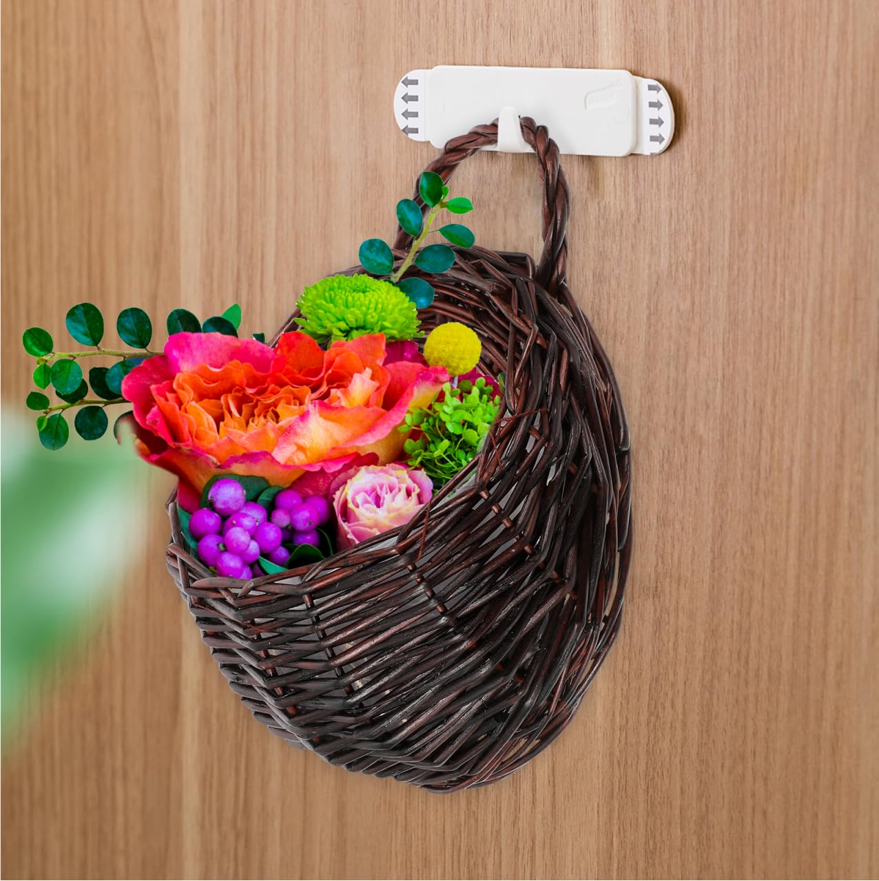 DOITOOL Rattan Woven Hanging Basket: 2PCS Wicker Wall Planter Woven Hanging Storage Basket Wall Flower Holders Indoor Outdoor Bohemia Planter