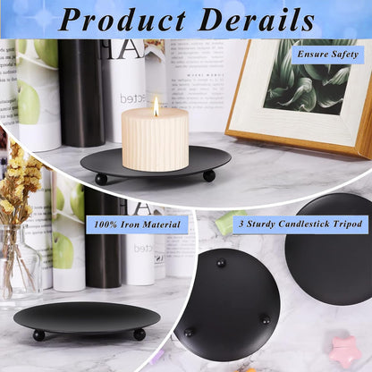 Bgtecho 8PCS Black Candle Holder Iron Plate, 4'' Stand for LED & Wax Candles, Decorative Pillar Plate for Incense Cones, Spa, Weddings, Party